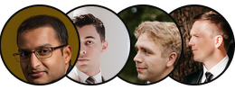 Portraits of four Suit Up Tailors clients in custom suits