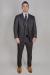 Charcoal Tweed with Red Windowpane Suit - Red, Charcoal, Windowpane, Tweed